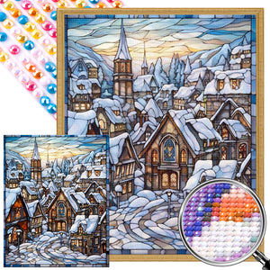 Glass Painting Of A Snowy Town 40*50CM(Picture) Full Round Drill Diamond Painting