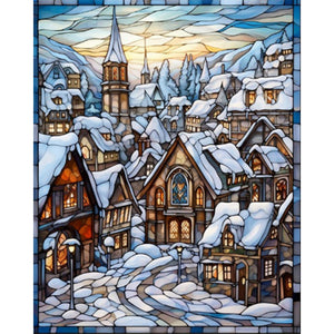 Glass Painting Of A Snowy Town 40*50CM(Picture) Full Round Drill Diamond Painting