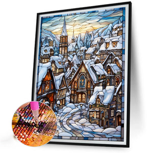 Glass Painting Of A Snowy Town 40*50CM(Picture) Full Round Drill Diamond Painting