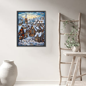 Glass Painting Of A Snowy Town 40*50CM(Picture) Full Round Drill Diamond Painting