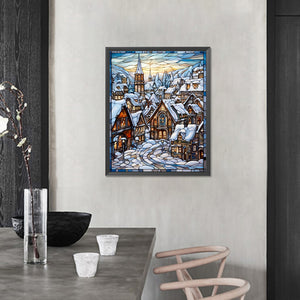 Glass Painting Of A Snowy Town 40*50CM(Picture) Full Round Drill Diamond Painting
