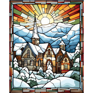 Glass Painting Of A Snowy Town Under The Morning Sun 40*50CM(Picture) Full Round Drill Diamond Painting