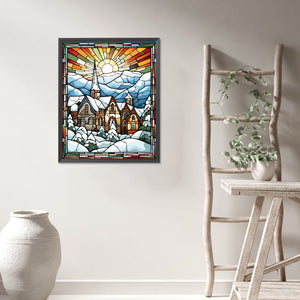 Glass Painting Of A Snowy Town Under The Morning Sun 40*50CM(Picture) Full Round Drill Diamond Painting
