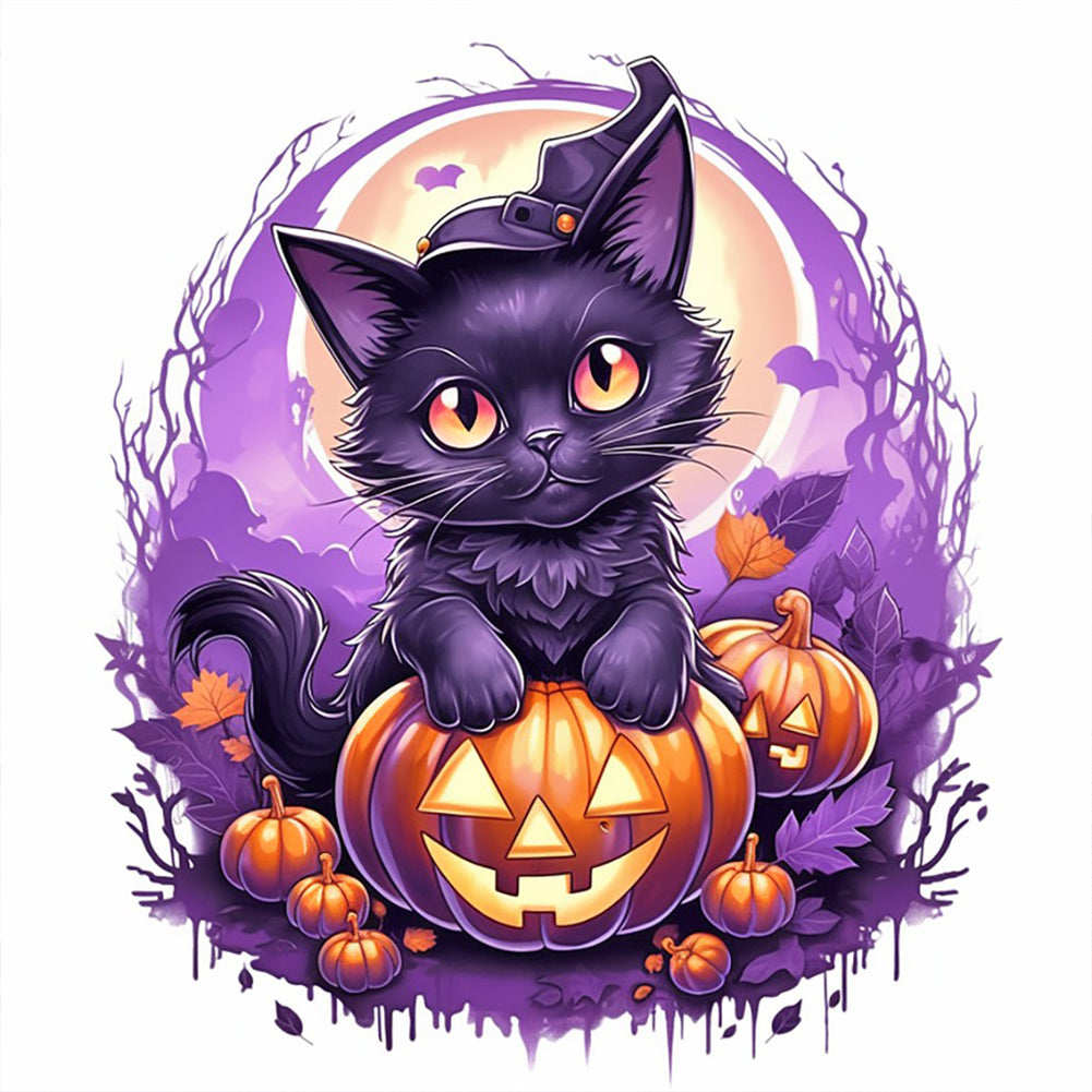 Halloween Pumpkin Cat 40*40CM(Canvas) Full Round Drill Diamond Painting