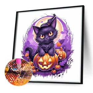 Halloween Pumpkin Cat 40*40CM(Canvas) Full Round Drill Diamond Painting