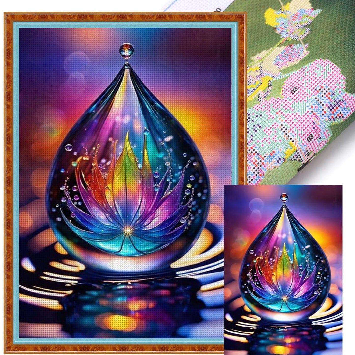 Water Drop Maple Leaf - Full 11CT Stamped Cross Stitch 40x60CM - Huacan