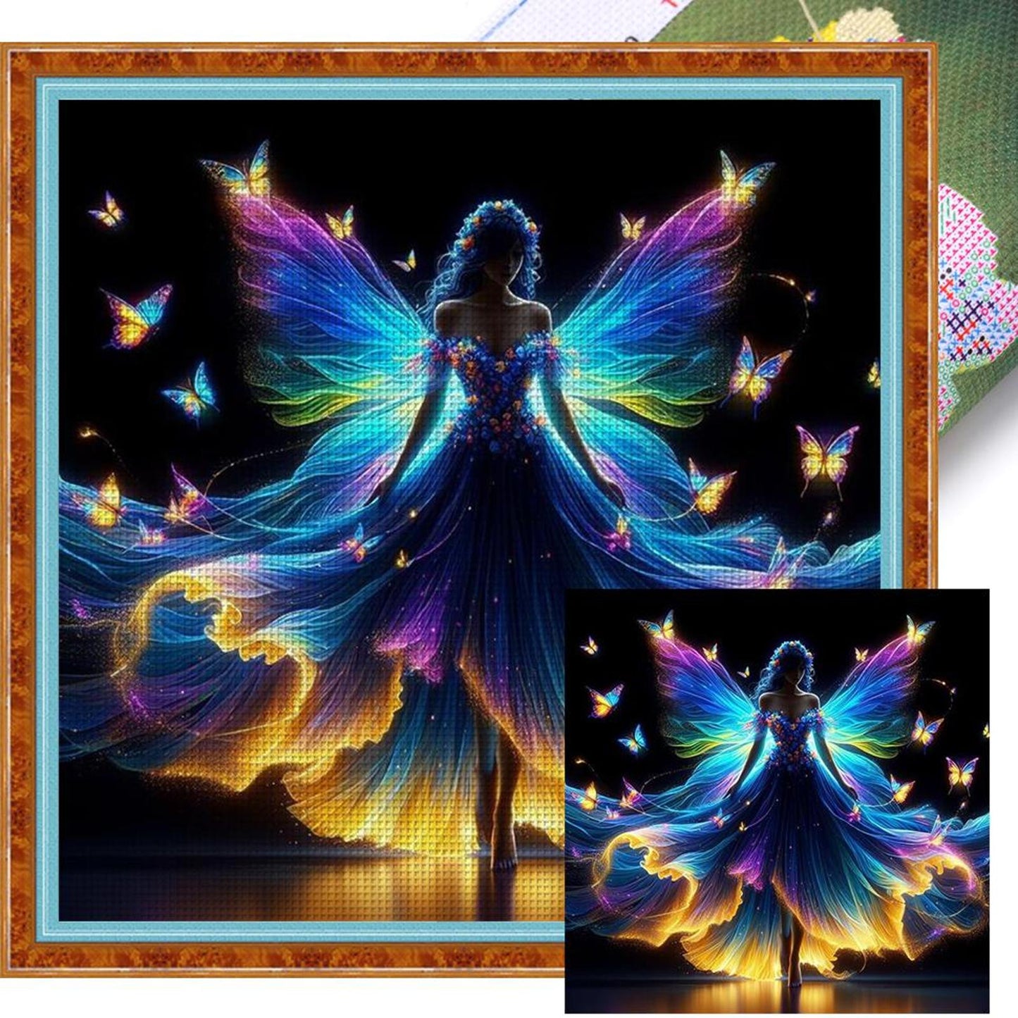 Fluorescent Butterfly Fairy - Full 11CT Stamped Cross Stitch 40x40CM - Yishu