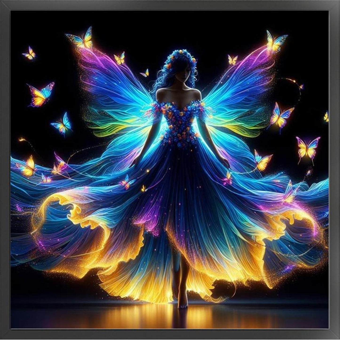 Fluorescent Butterfly Fairy - Full 11CT Stamped Cross Stitch 40x40CM - Yishu