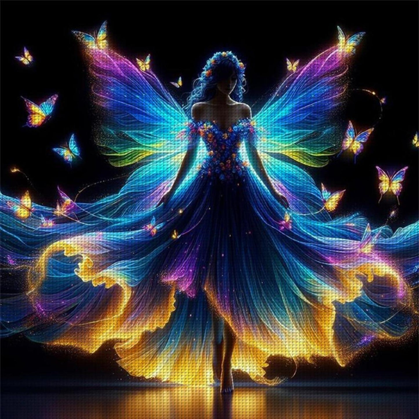 Fluorescent Butterfly Fairy - Full 11CT Stamped Cross Stitch 40x40CM - Yishu