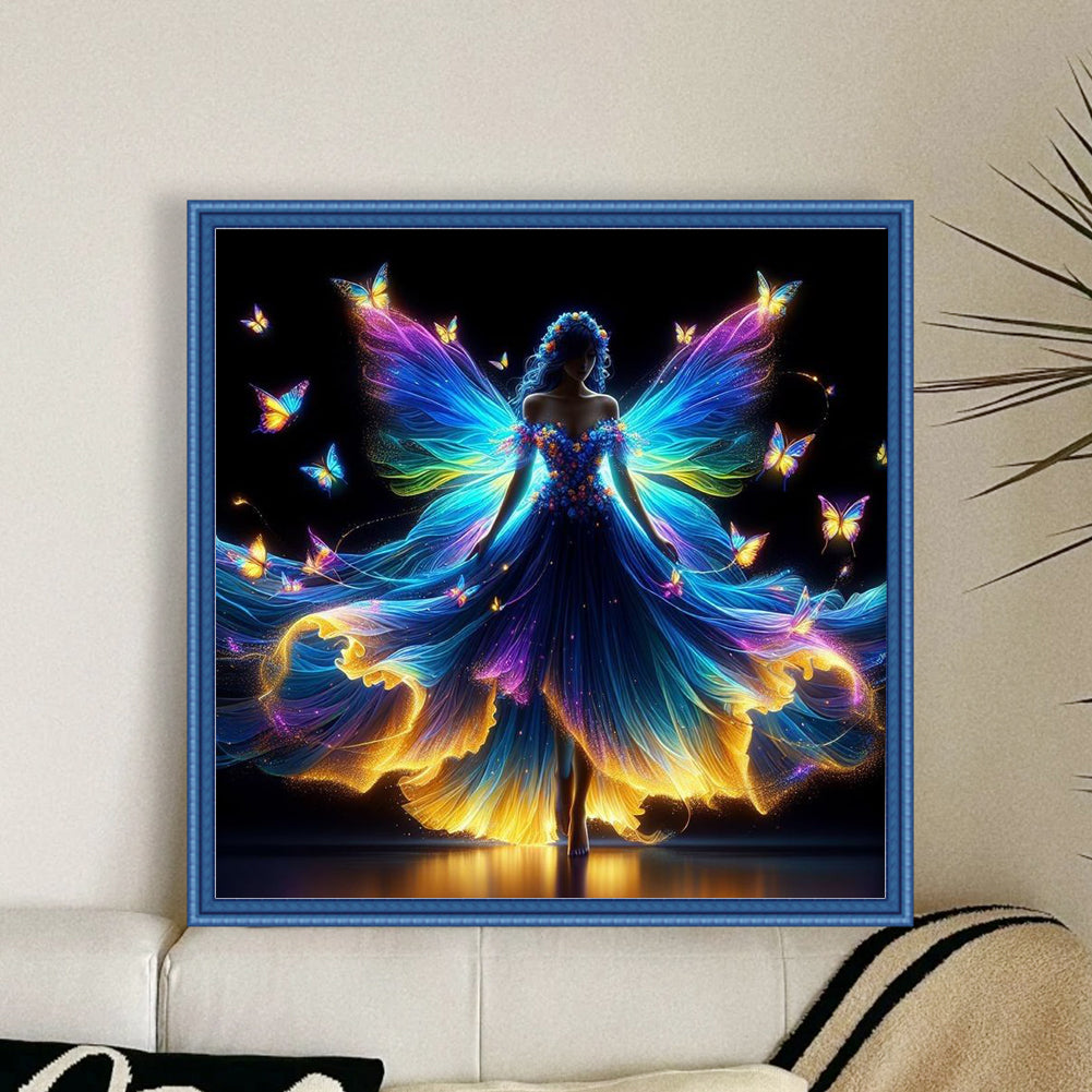 Fluorescent Butterfly Fairy - Full 11CT Stamped Cross Stitch 40x40CM - Yishu