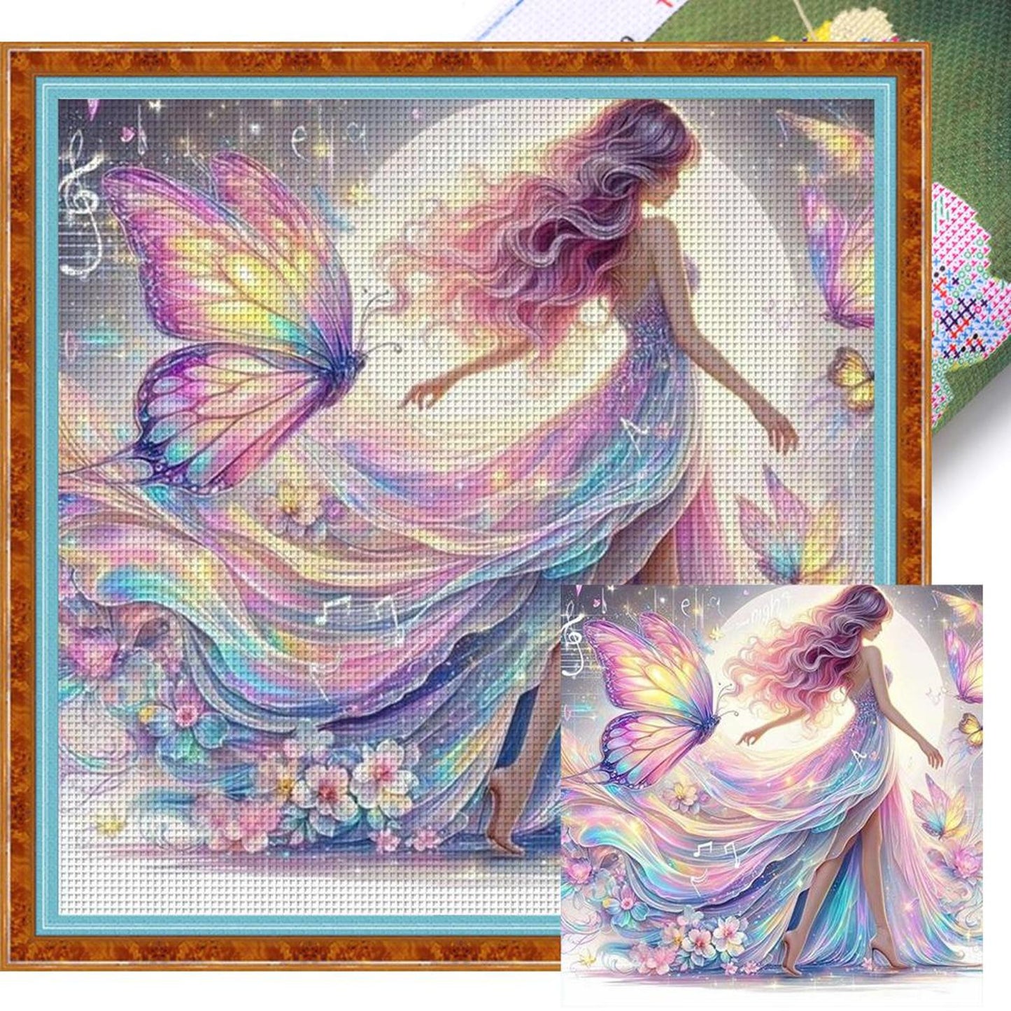 Colorful Butterfly Maiden - Full 11CT Stamped Cross Stitch 40x40CM - Yishu