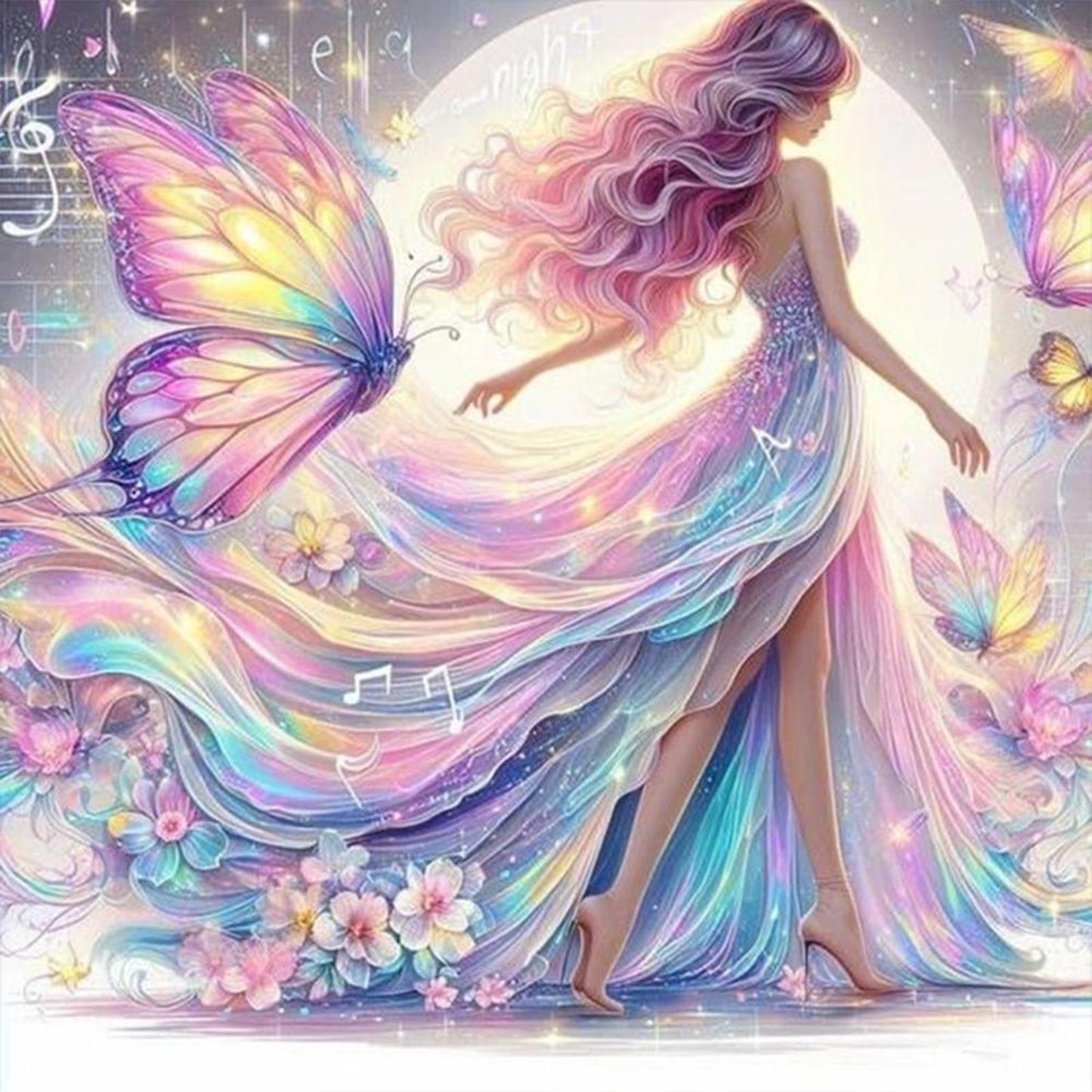 Colorful Butterfly Maiden - Full 11CT Stamped Cross Stitch 40x40CM - Yishu