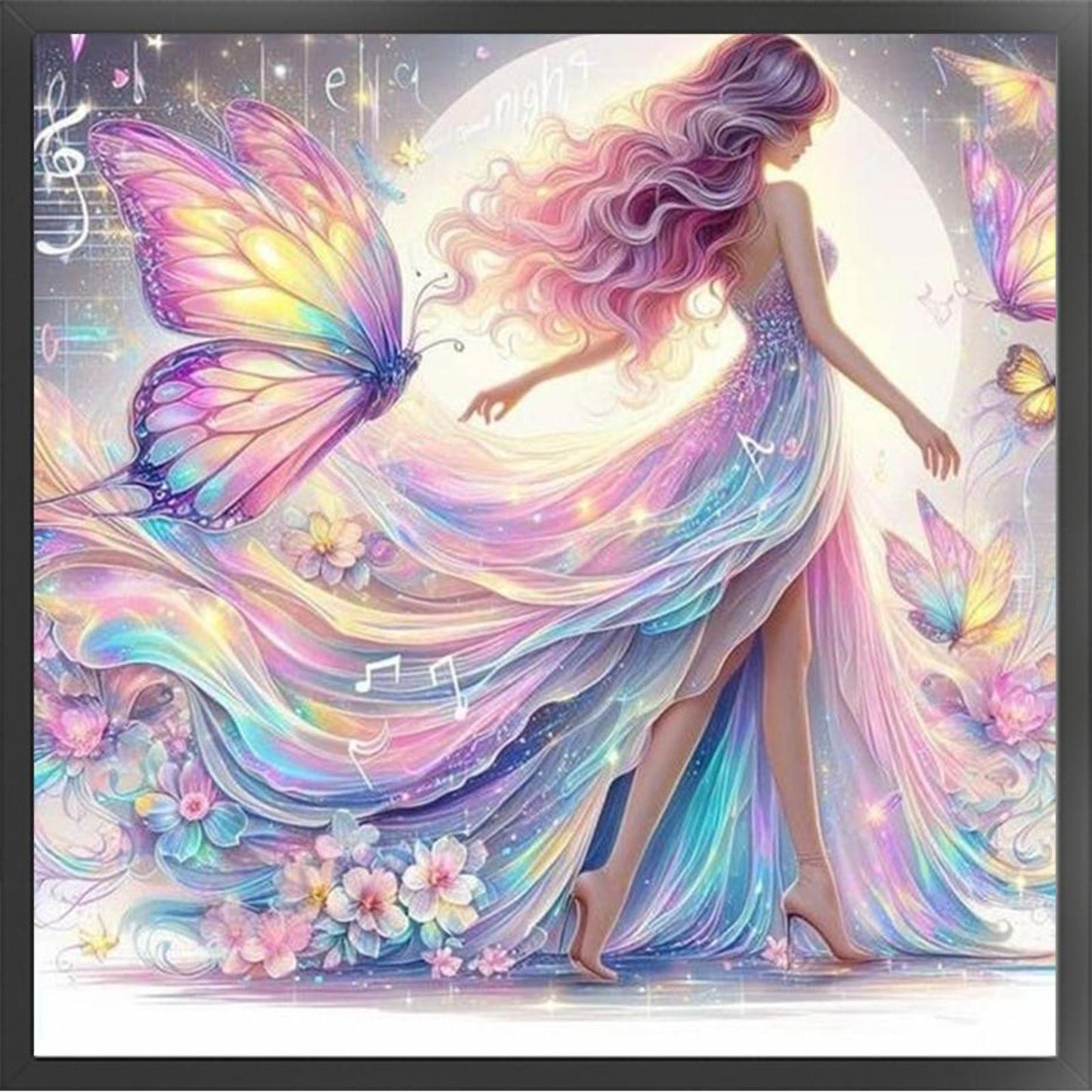 Colorful Butterfly Maiden - Full 11CT Stamped Cross Stitch 40x40CM - Yishu