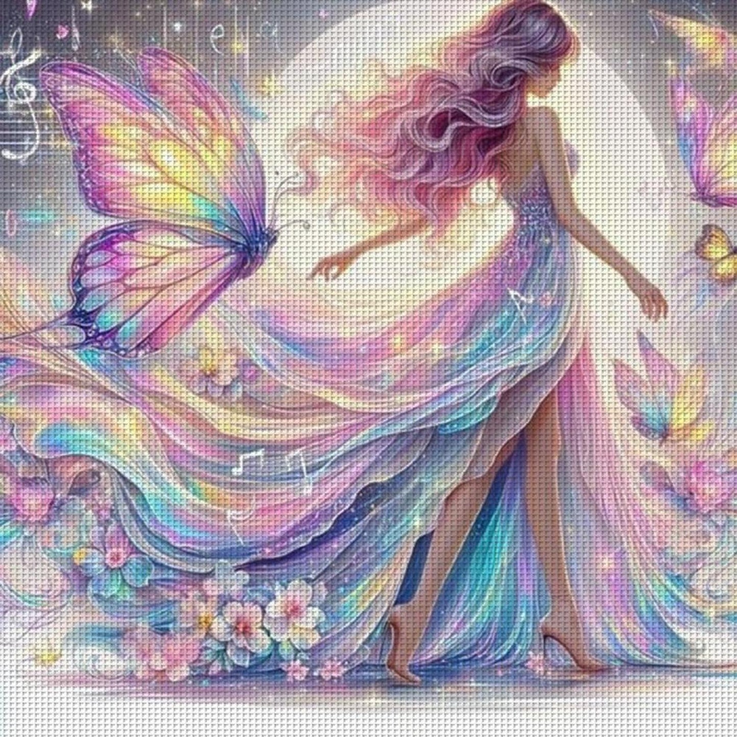 Colorful Butterfly Maiden - Full 11CT Stamped Cross Stitch 40x40CM - Yishu