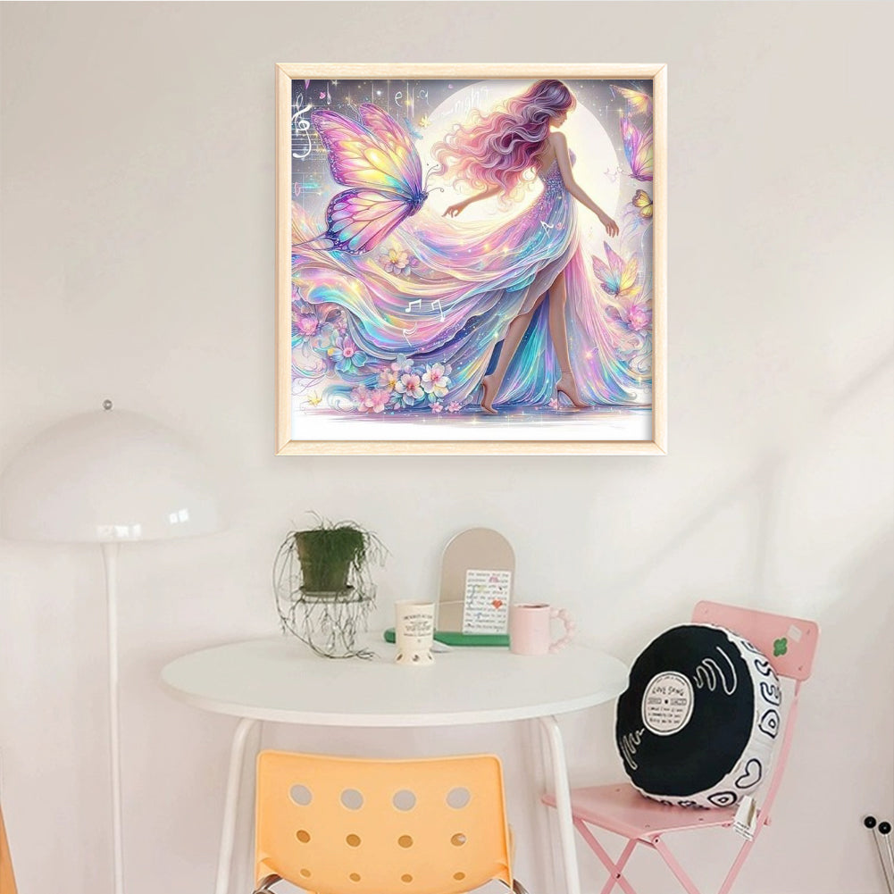 Colorful Butterfly Maiden - Full 11CT Stamped Cross Stitch 40x40CM - Yishu