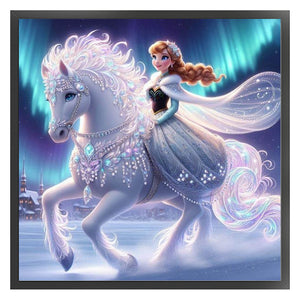 Yishu - Disney Princess Anna On A White Horse - 40*40CM 11CT 3 Stamped Cross Stitch