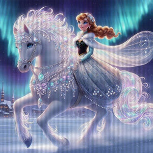 Yishu - Disney Princess Anna On A White Horse - 40*40CM 11CT 3 Stamped Cross Stitch