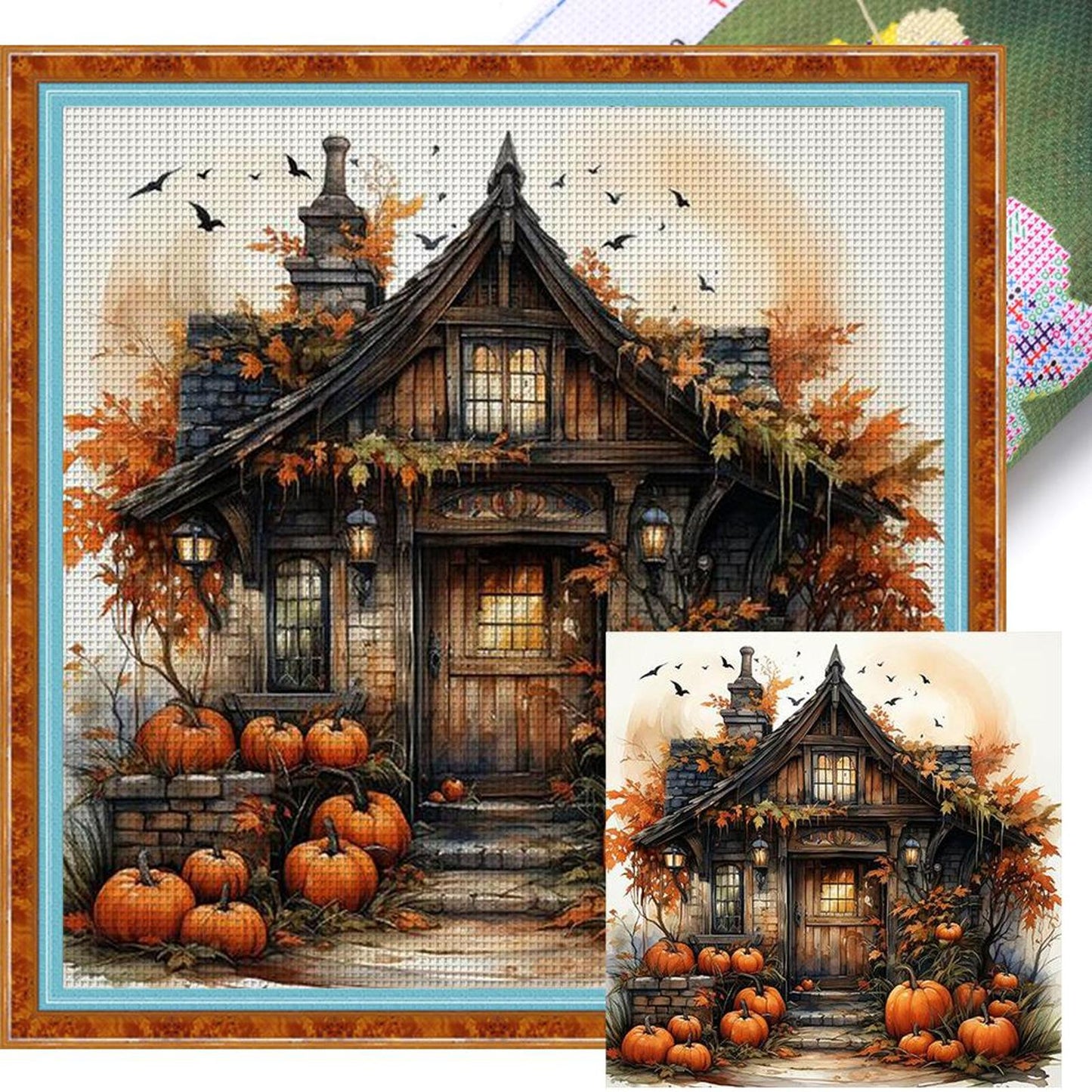 Halloween Cabin - Full 11CT Stamped Cross Stitch 40x40CM - Yishu