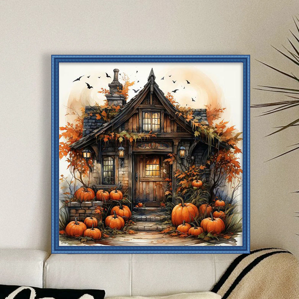 Halloween Cabin - Full 11CT Stamped Cross Stitch 40x40CM - Yishu