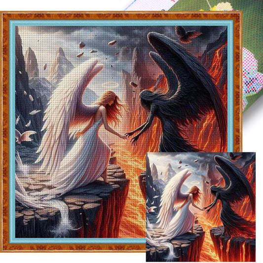 Black And White Yin-Yang Angel - Full 11CT Stamped Cross Stitch 40x40CM - Huacan