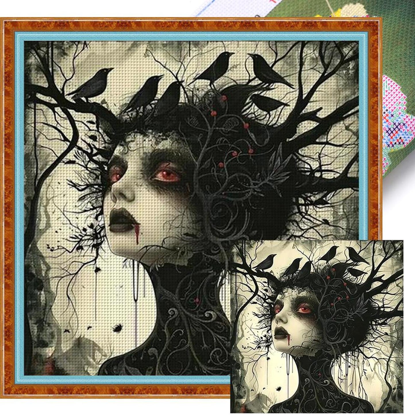 Girl With Crow - Full 11CT Stamped Cross Stitch 40x40CM - Huacan