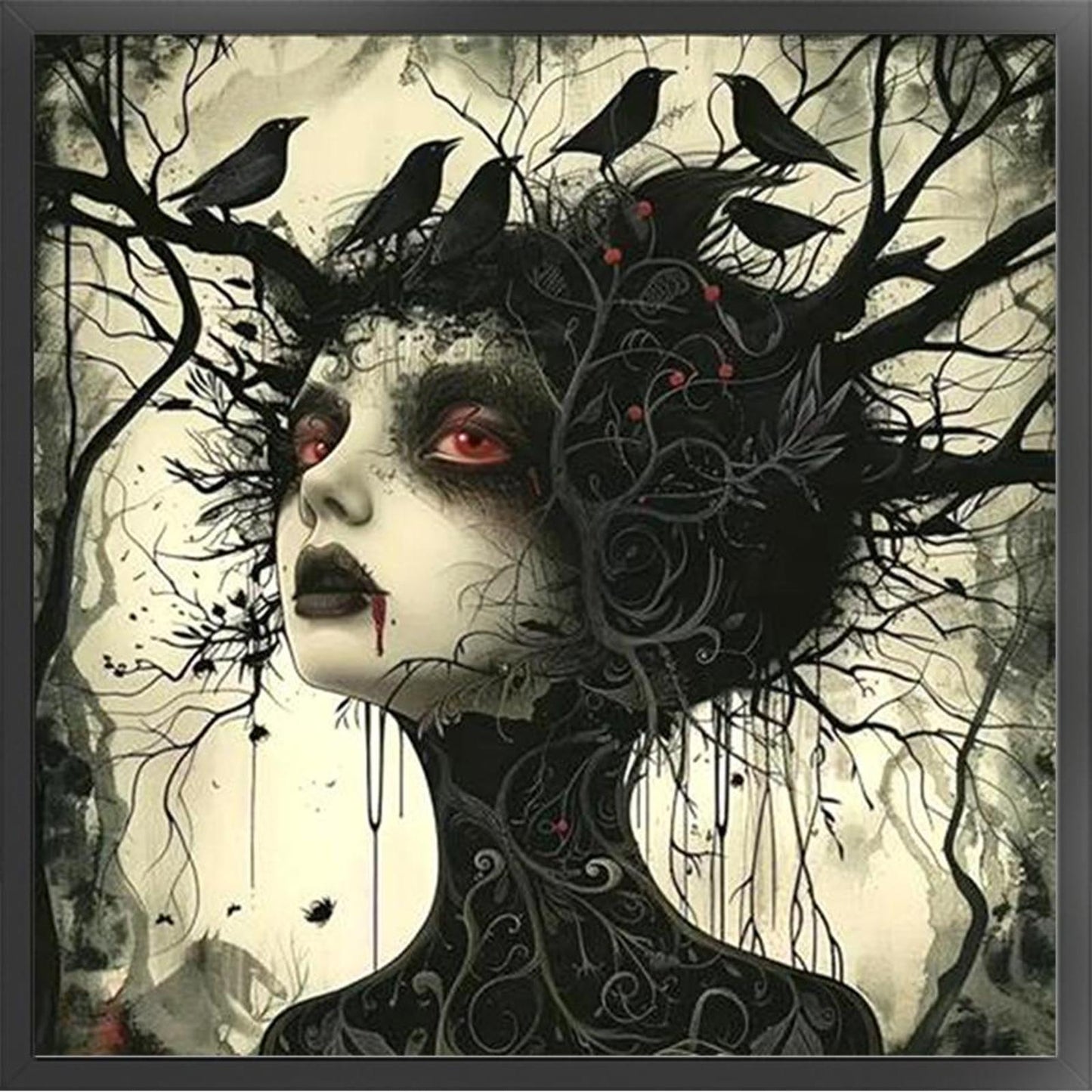 Girl With Crow - Full 11CT Stamped Cross Stitch 40x40CM - Huacan