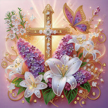 Load image into Gallery viewer, Lavender Cross 40*40CM(Canvas) Partial Special Shaped Drill Diamond Painting
