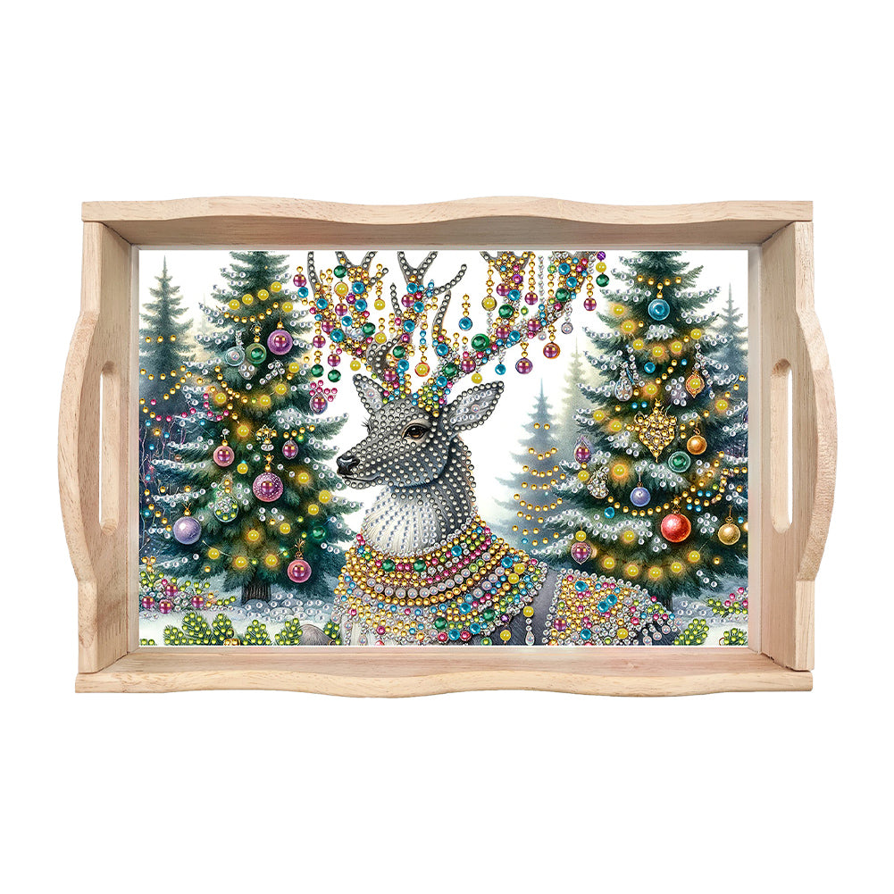 Diamond Painting Wooden Serving Tray Diamond Art Dining Plate (Christmas Elk)