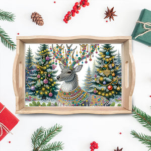 Diamond Painting Wooden Serving Tray Diamond Art Dining Plate (Christmas Elk)