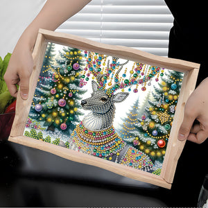 Diamond Painting Wooden Serving Tray Diamond Art Dining Plate (Christmas Elk)