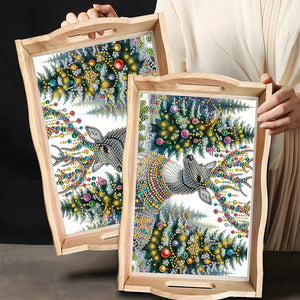 Diamond Painting Wooden Serving Tray Diamond Art Dining Plate (Christmas Elk)
