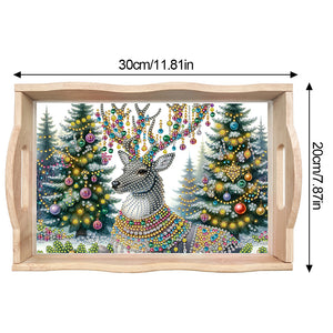 Diamond Painting Wooden Serving Tray Diamond Art Dining Plate (Christmas Elk)