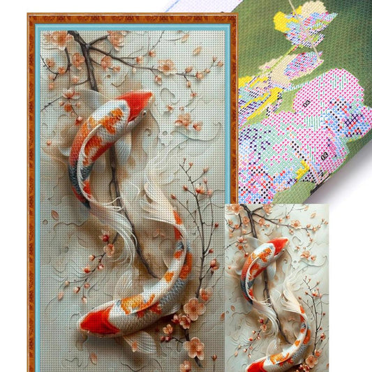 Lucky Koi - Full 11CT Stamped Cross Stitch 40x70CM - Yishu