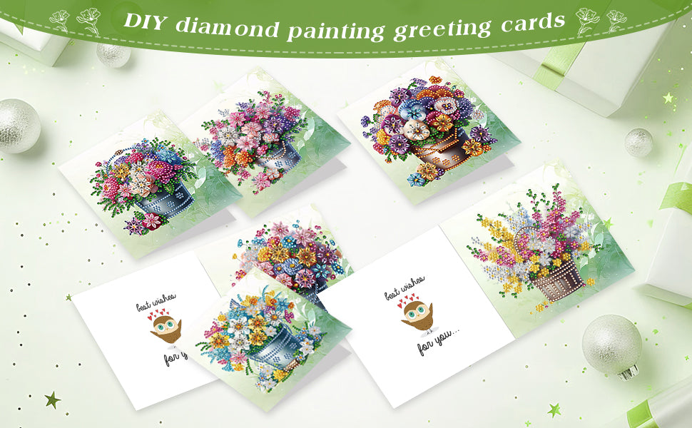 6PCS DIY Flower Bucket Diamond Art Greeting Cards Congratulations Cards & Gifts