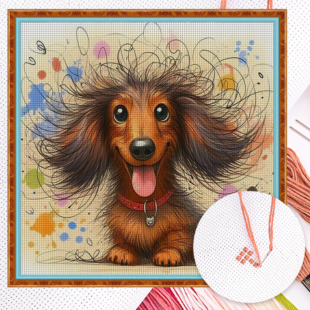 Colored Pencil Dachshund-Dog - Full 11CT Counted Cross Stitch 45x45CM - Yishu