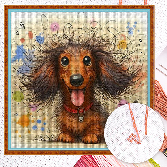 Colored Pencil Dachshund-Dog - Full 11CT Counted Cross Stitch 45x45CM - Yishu