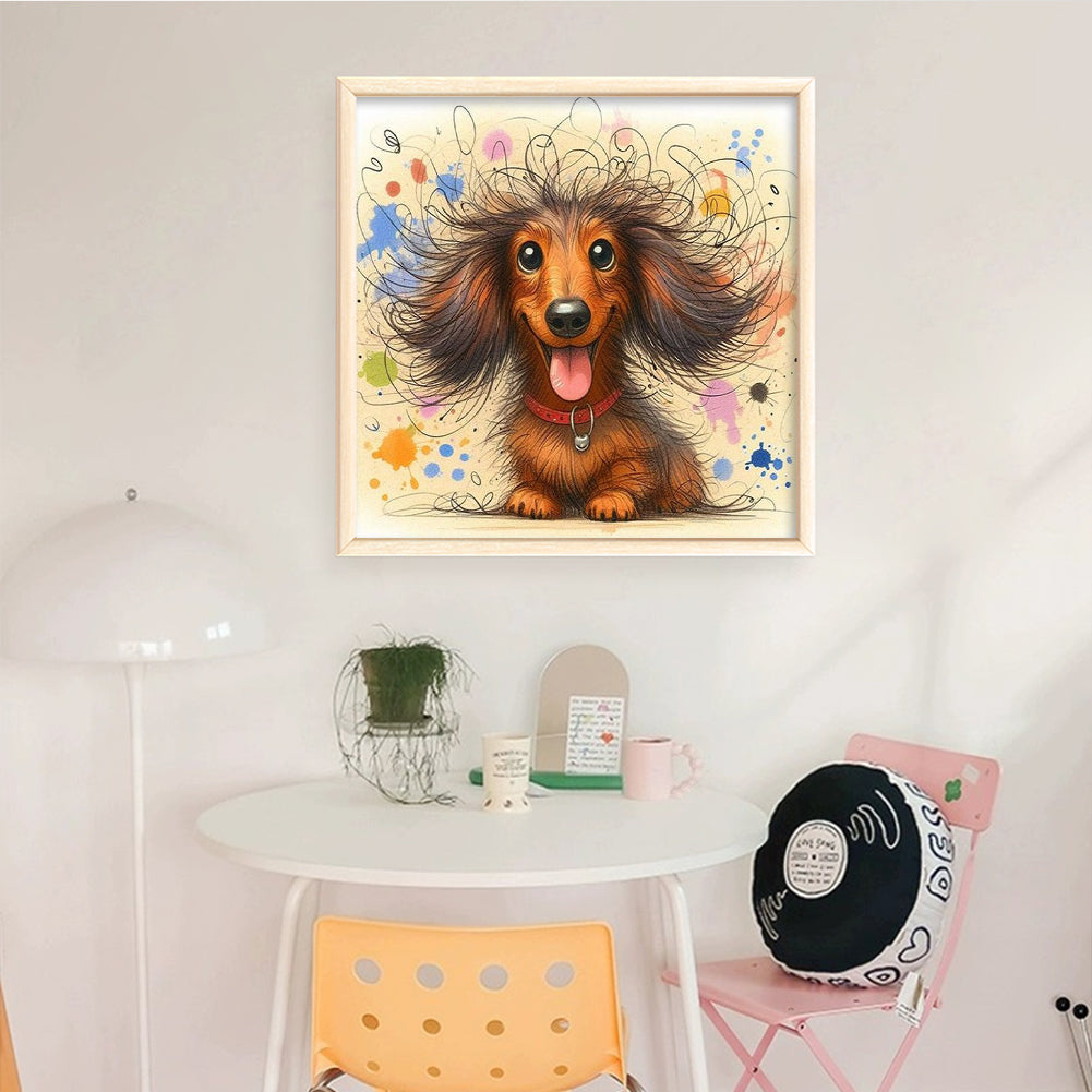 Colored Pencil Dachshund-Dog - Full 11CT Counted Cross Stitch 45x45CM - Yishu