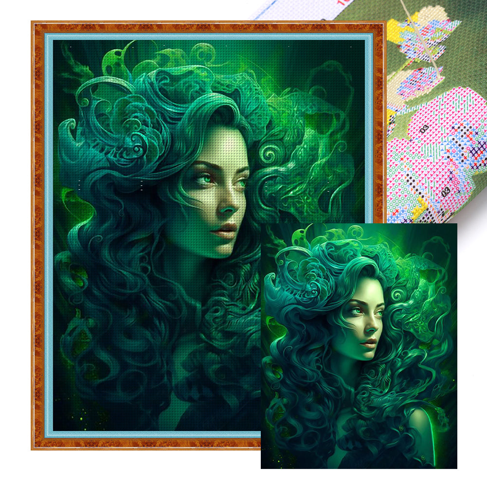 Huancan - Girl With Curly Hair - 50*60CM 11CT 3 Stamped Cross Stitch