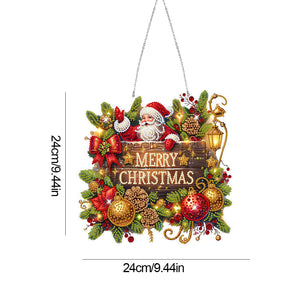 Christmas Xmas Santa Claus 2D Flat DIY Wooden Diamond Painting Set Diamond Art Pendant