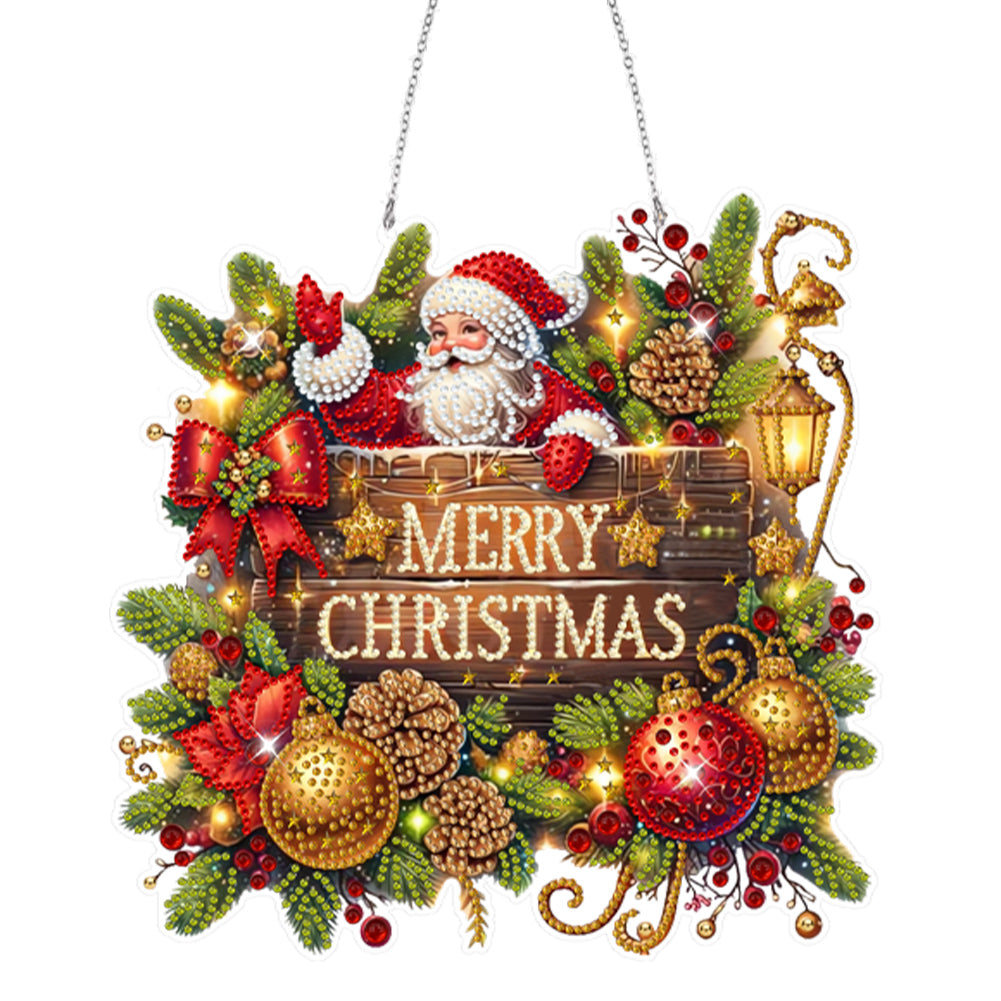 Christmas Xmas Santa Claus 2D Flat DIY Wooden Diamond Painting Set Diamond Art Pendant