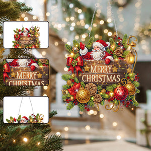 Christmas Xmas Santa Claus 2D Flat DIY Wooden Diamond Painting Set Diamond Art Pendant