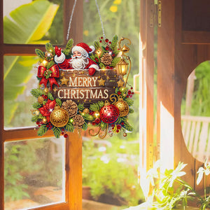 Christmas Xmas Santa Claus 2D Flat DIY Wooden Diamond Painting Set Diamond Art Pendant