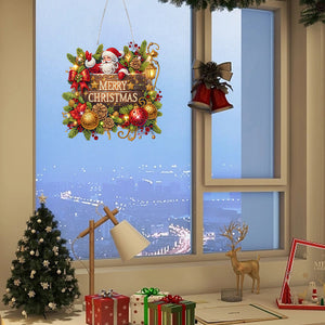 Christmas Xmas Santa Claus 2D Flat DIY Wooden Diamond Painting Set Diamond Art Pendant