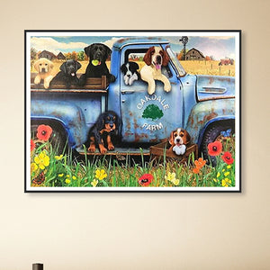 Dogs On A Farm Pickup Truck 50*40CM(Canvas) Full Round Drill Diamond Painting