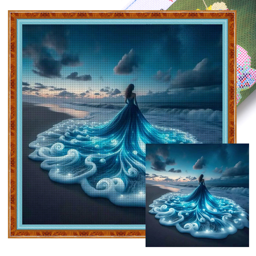 Yishu - Girl With A Glowing Skirt - 40*40CM 11CT 3 Stamped Cross Stitch