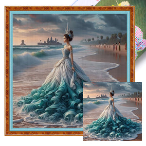 Yishu - Girl And Castle On The Beach - 40*40CM 11CT 3 Stamped Cross Stitch