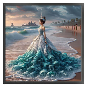 Yishu - Girl And Castle On The Beach - 40*40CM 11CT 3 Stamped Cross Stitch