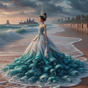 Yishu - Girl And Castle On The Beach - 40*40CM 11CT 3 Stamped Cross Stitch