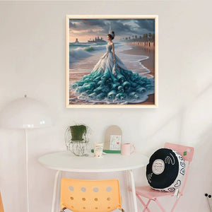 Yishu - Girl And Castle On The Beach - 40*40CM 11CT 3 Stamped Cross Stitch