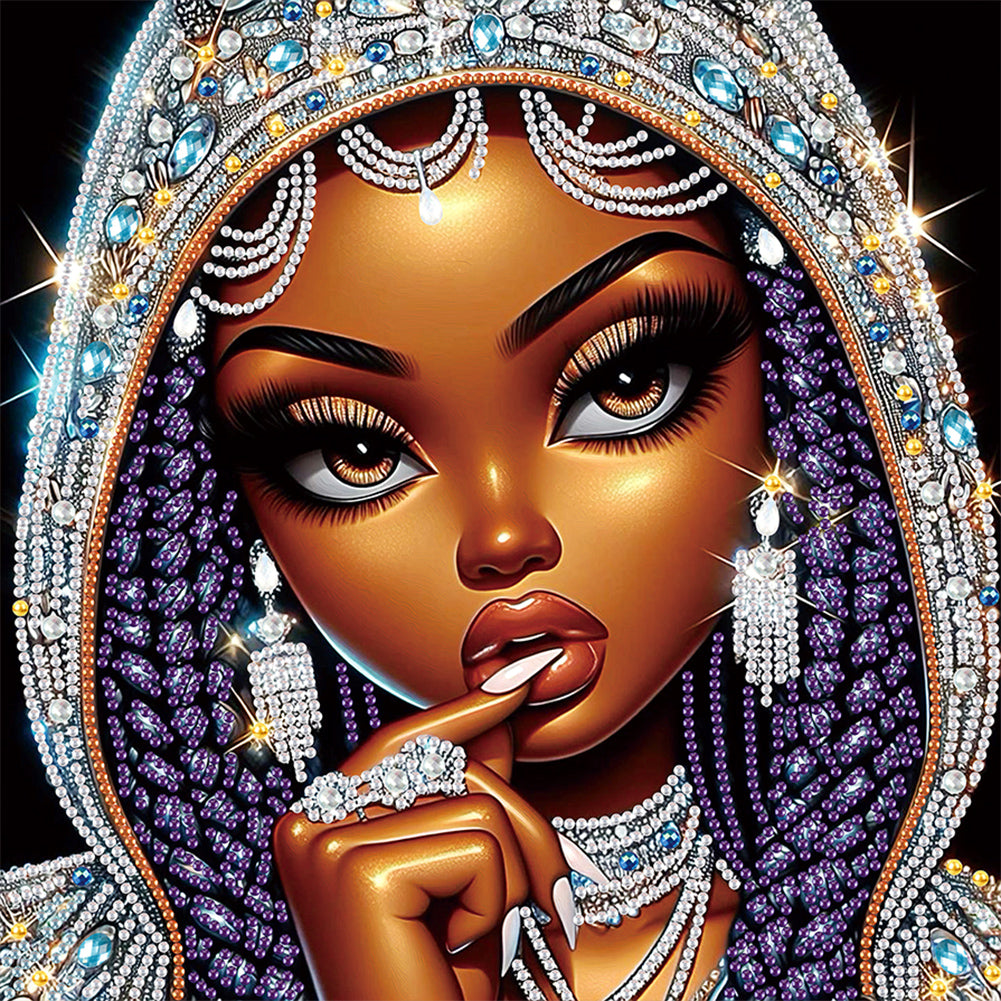 Exotic Black Girl 30*30CM(Canvas) Partial Special Shaped Drill Diamond Painting